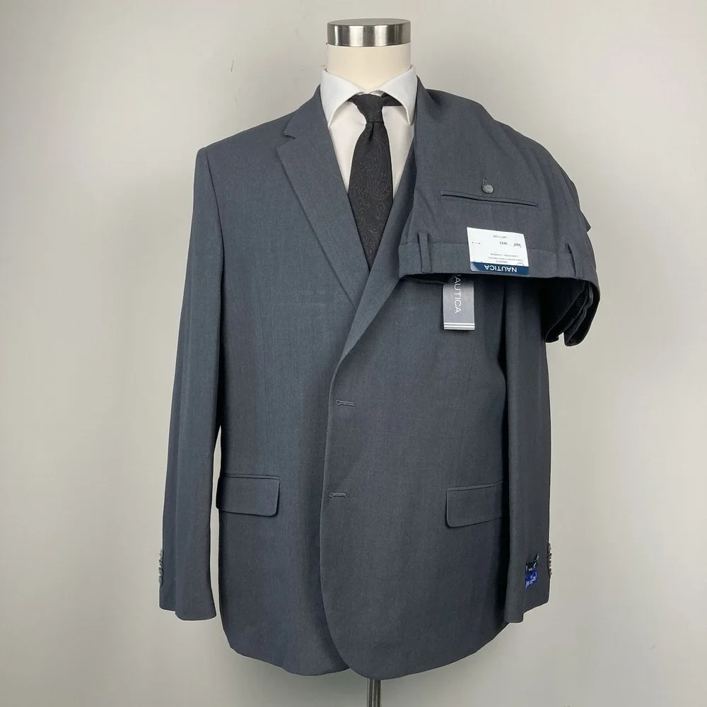 Nautica‎ Mens 2-pc Suit Blazer Jacket 40R Pants 34Wx32L Charcoal